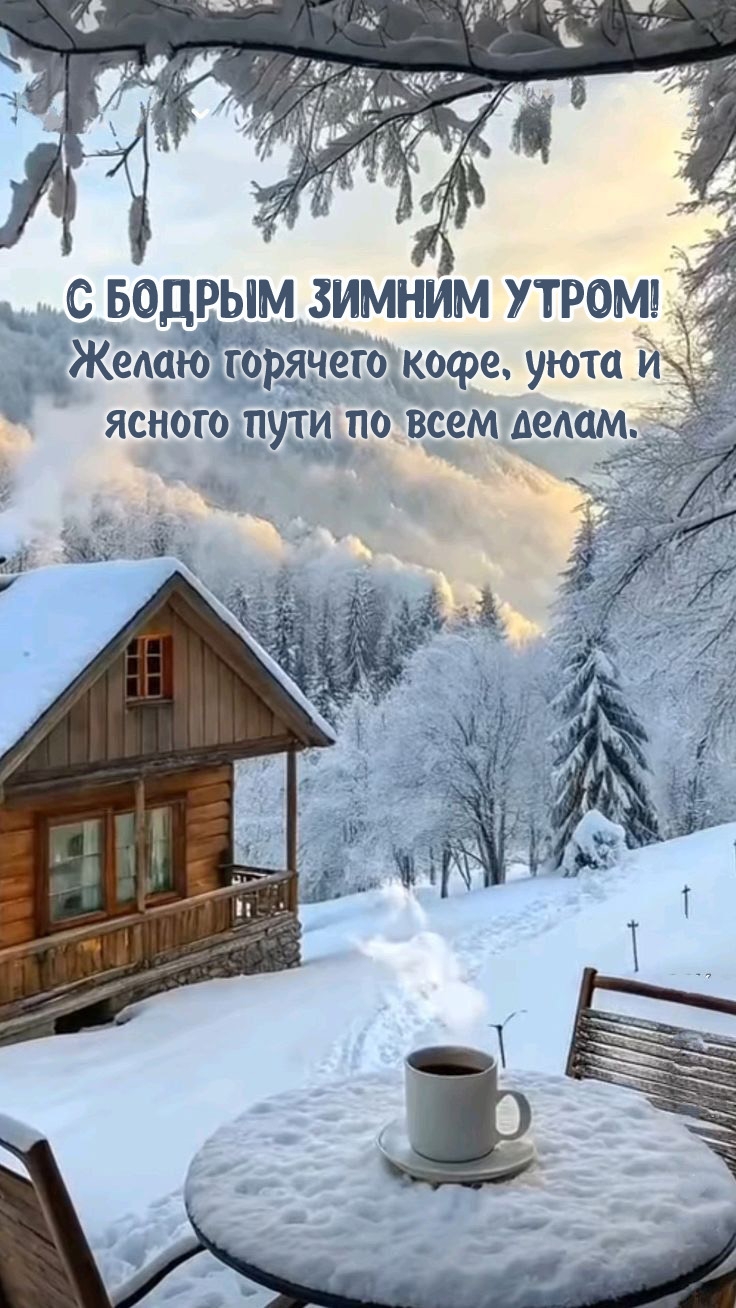 Картинка: Желаю горячего кофе, уюта и ясного пути по всем делам.